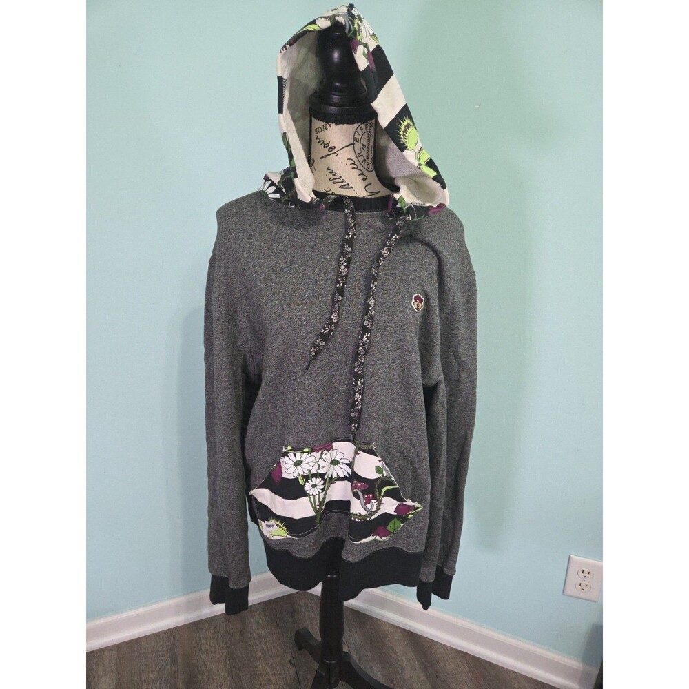 Trukfit Floral Drawstring Hoodie Lil Wayne Trippy Gray Black Cotton medium